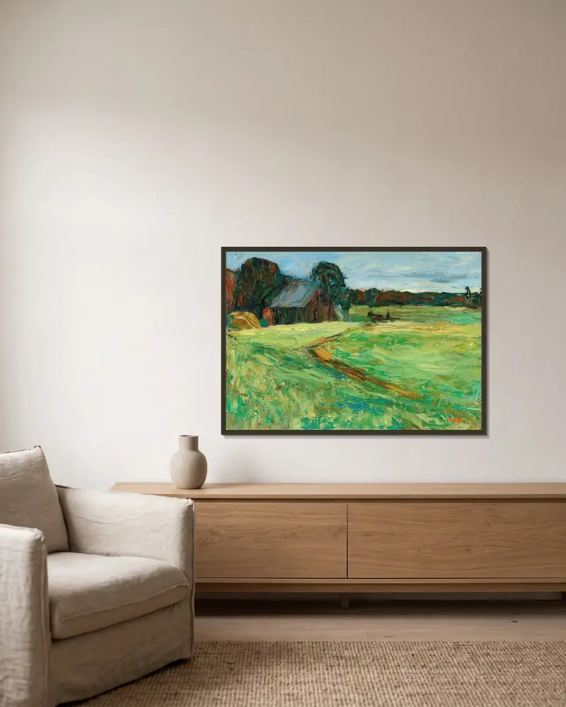 Vasilevskoë – Barn With Pony av Wassily Kandinsky inramad på en vägg