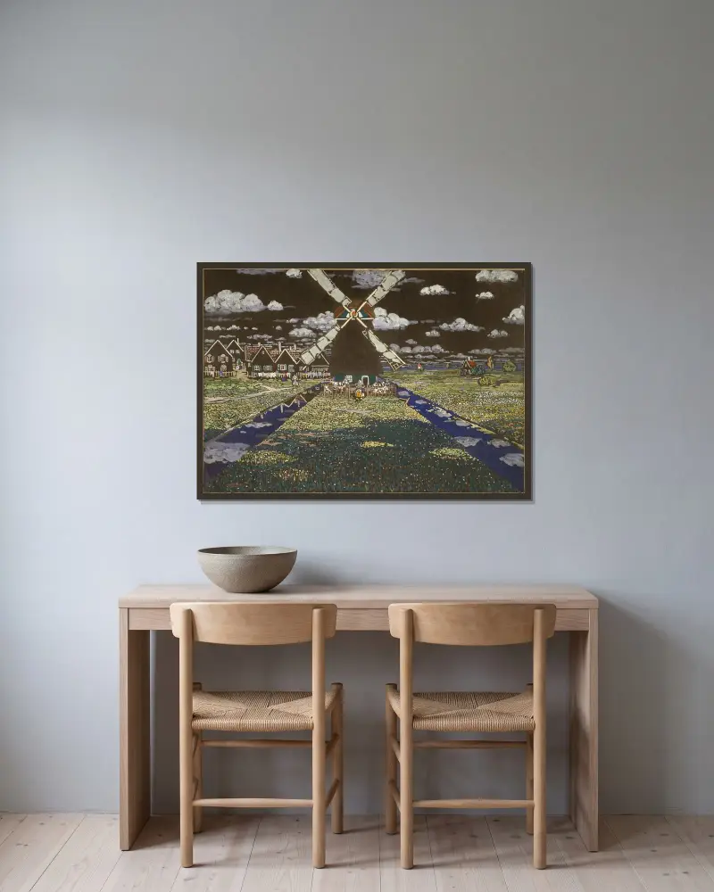 Windmühle in Holland von Wassily Kandinsky gerahmt an einer Wand