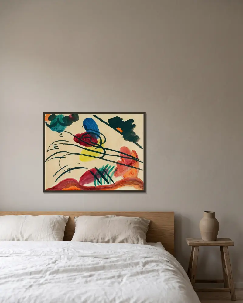 Mit drei Reitern von Wassily Kandinsky gerahmt an einer Wand