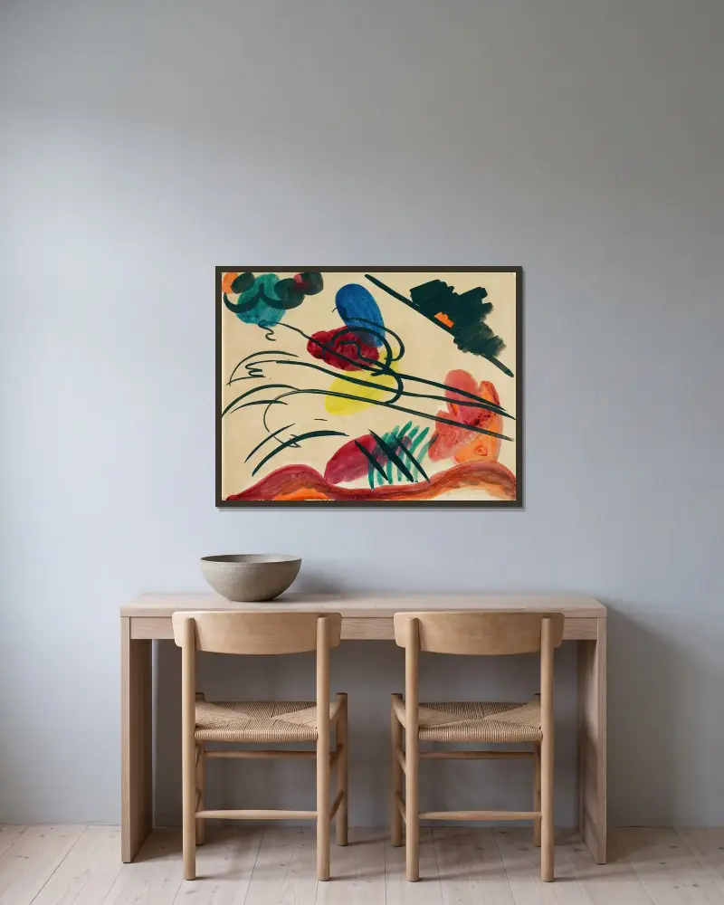 Mit drei Reitern von Wassily Kandinsky gerahmt an einer Wand