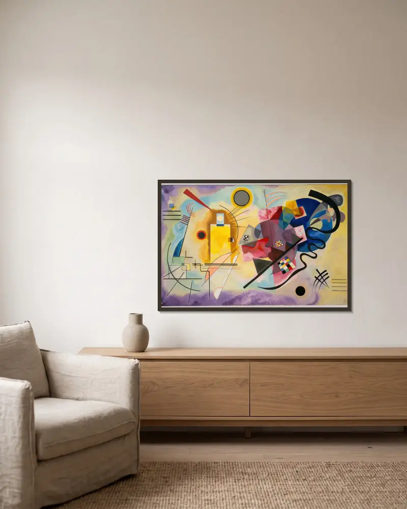 Gelb-Rot-Blau von Wassily Kandinsky gerahmt an einer Wand