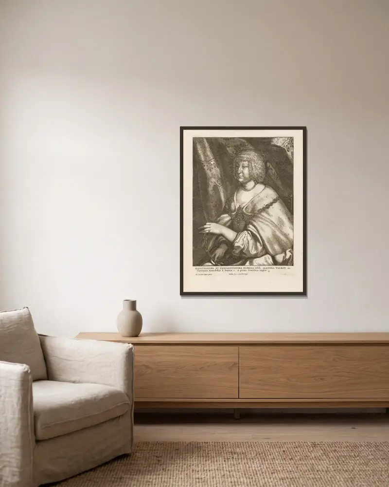 Alathea Talbot von Wenceslaus Hollar gerahmt an einer Wand