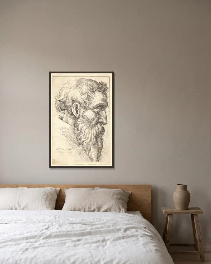 Bärtiger alter Mann im Profil nach rechts von Wenceslaus Hollar gerahmt an einer Wand