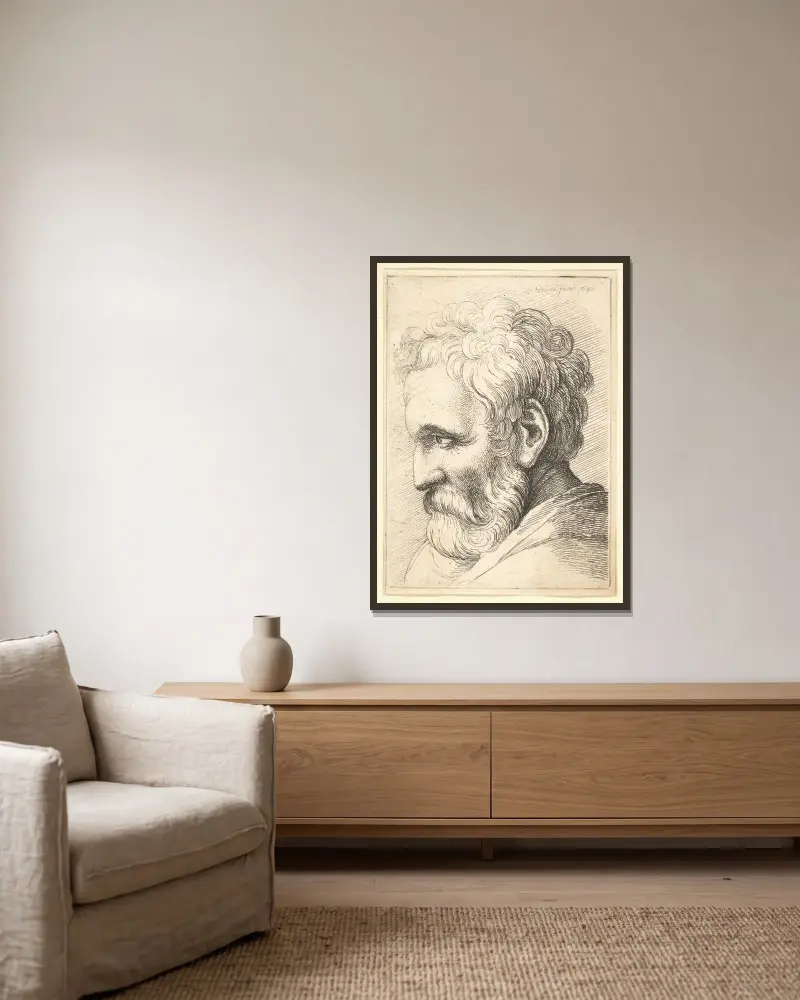 Skäggig gammal man av Wenceslaus Hollar inramad på en vägg