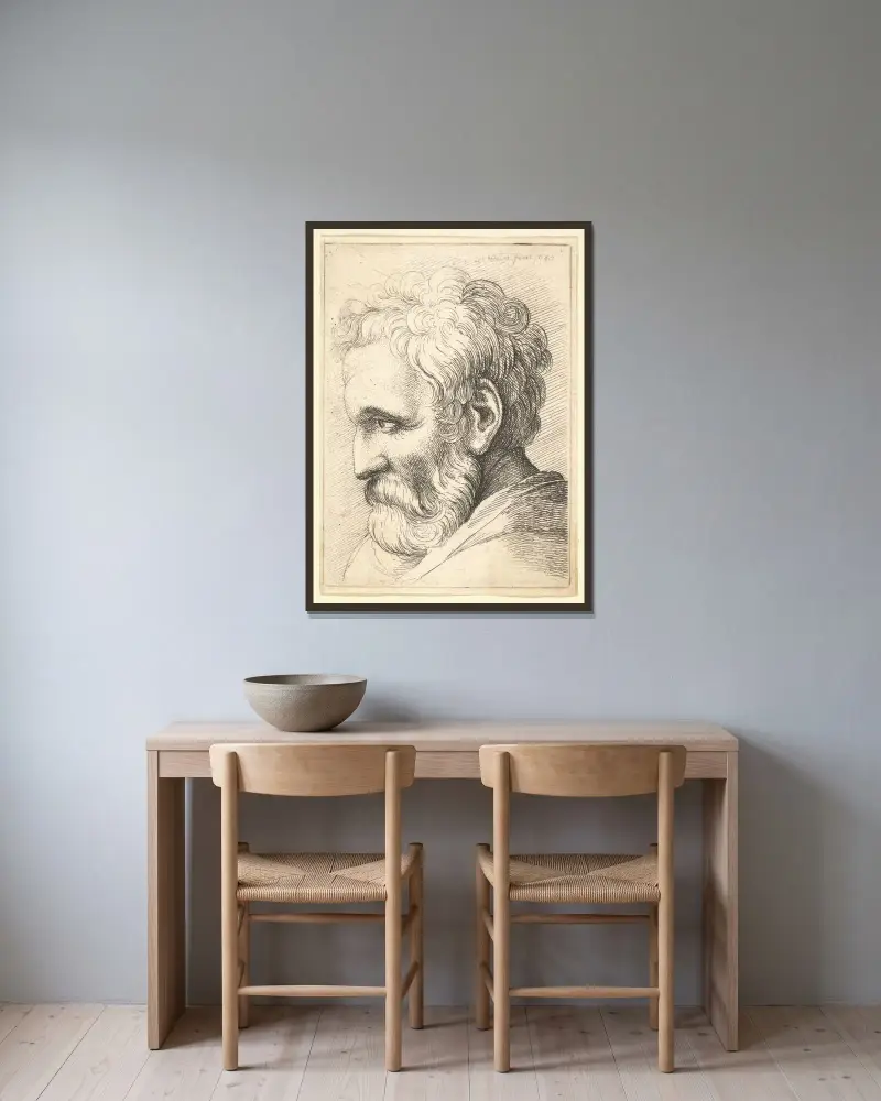 Skäggig gammal man av Wenceslaus Hollar inramad på en vägg