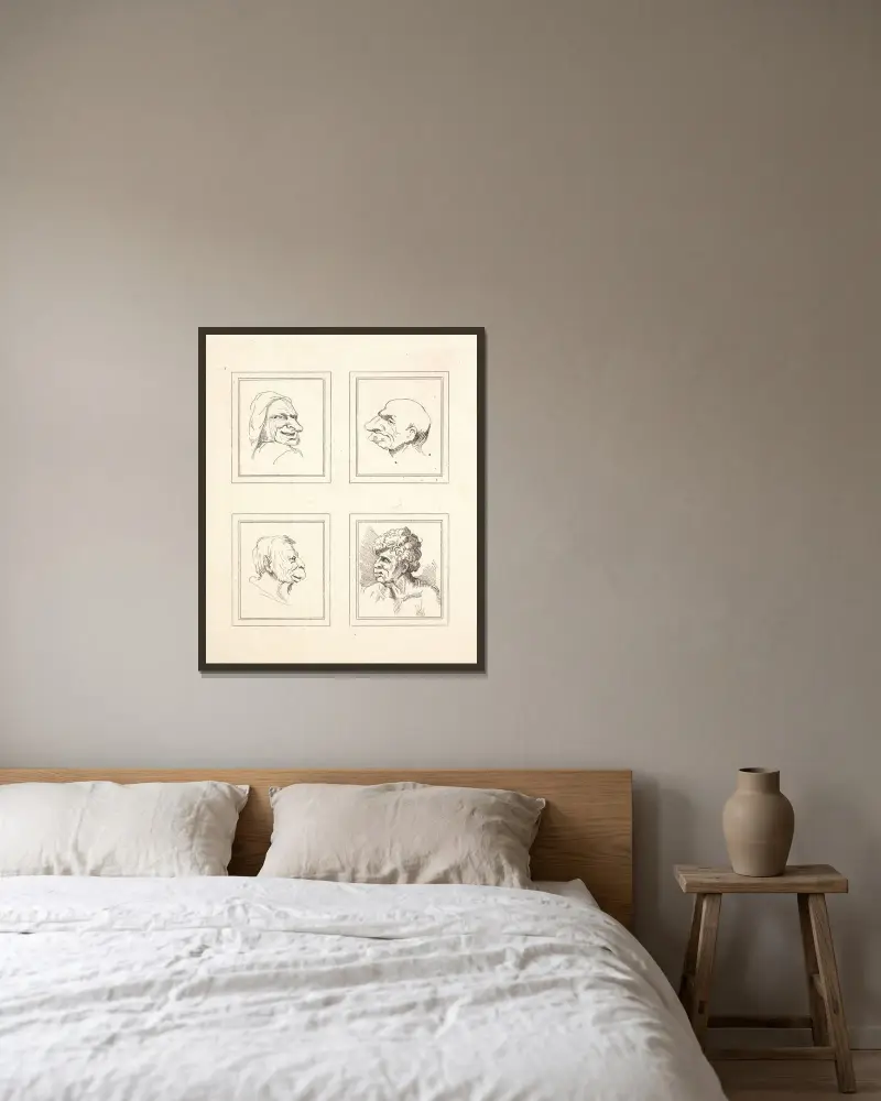 Karikaturen von Leonardo da Vinci, Taf. 10 von Wenceslaus Hollar gerahmt an einer Wand