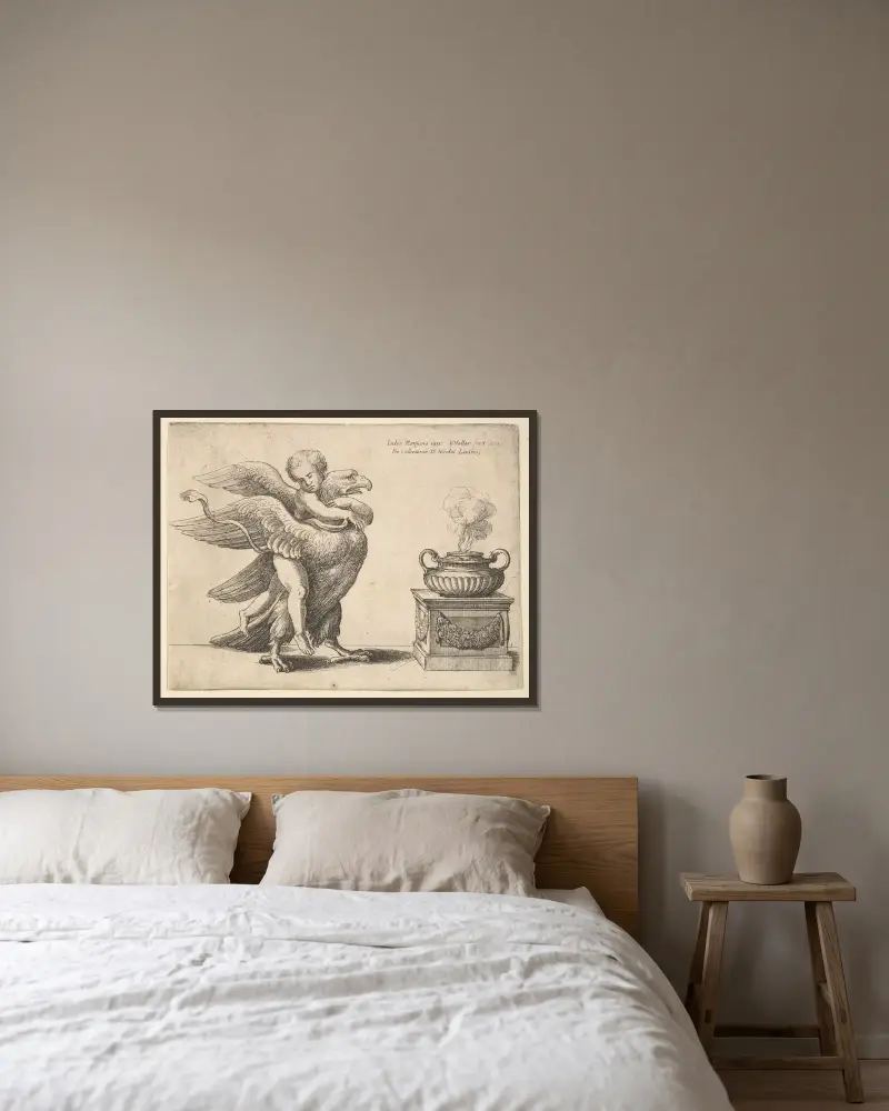 Amor und ein Adler von Wenceslaus Hollar gerahmt an einer Wand