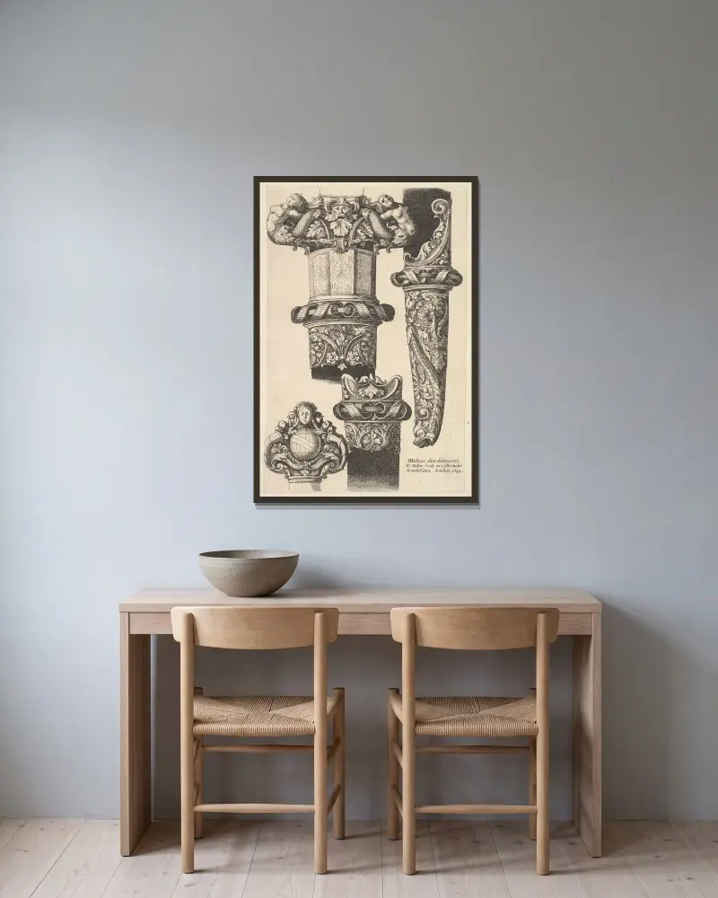 Dolche und Scheiden von Wenceslaus Hollar gerahmt an einer Wand