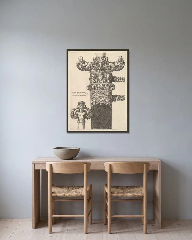 Dolch und Scheide von Wenceslaus Hollar gerahmt an einer Wand