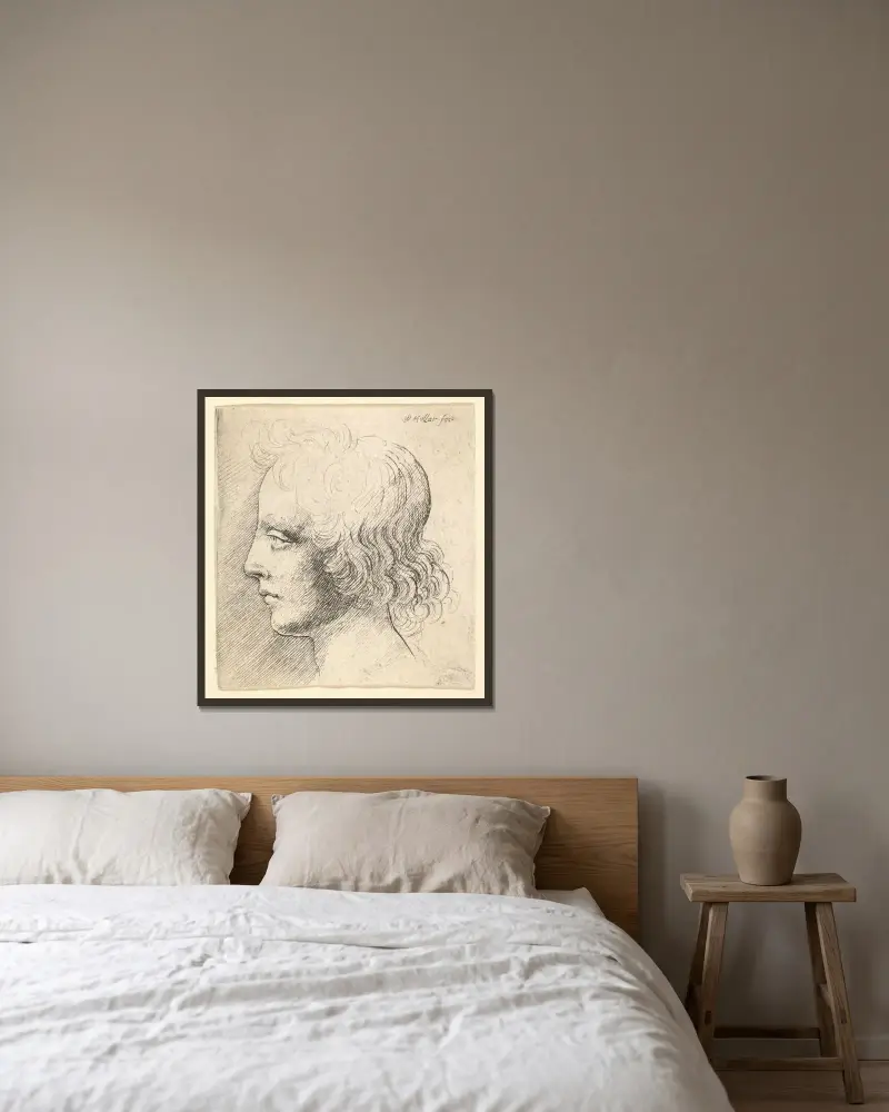 Kopf eines jungen Mannes von Wenceslaus Hollar gerahmt an einer Wand