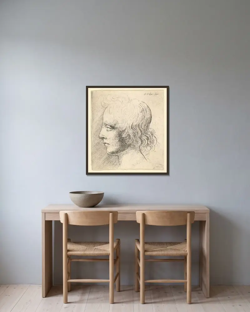Kopf eines jungen Mannes von Wenceslaus Hollar gerahmt an einer Wand