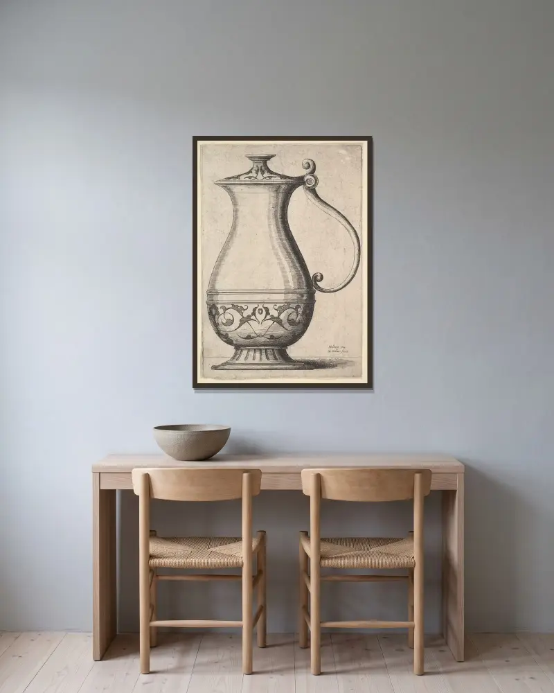 Krug mit Arabesken auf dem Fuß von Wenceslaus Hollar gerahmt an einer Wand