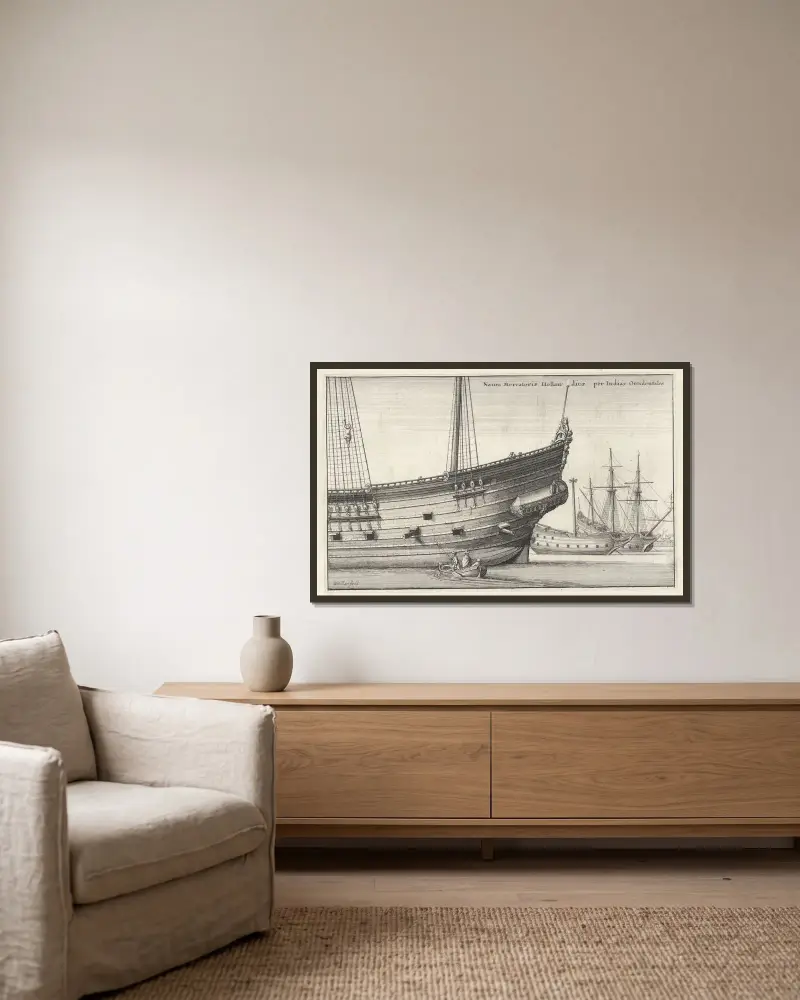 Naues Mercatoriæ Hollandicæ per Indias Occidentales. von Wenceslaus Hollar gerahmt an einer Wand