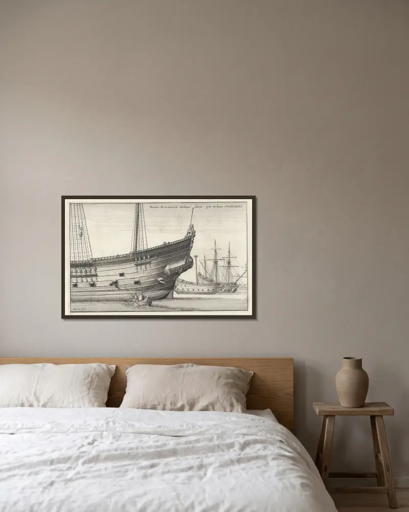 Naues Mercatoriæ Hollandicæ per Indias Occidentales. von Wenceslaus Hollar gerahmt an einer Wand
