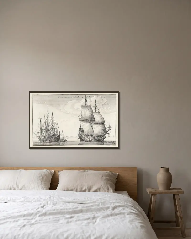 Holländische Handelsschiffe über Westindien von Wenceslaus Hollar gerahmt an einer Wand