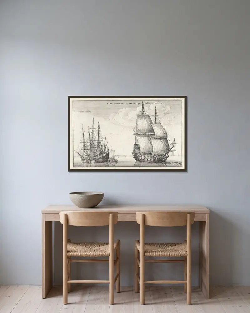 Holländische Handelsschiffe über Westindien von Wenceslaus Hollar gerahmt an einer Wand