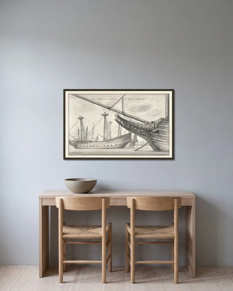 Naues Mercatoriæ Hollandicæ per Indias Occidentales von Wenceslaus Hollar gerahmt an einer Wand