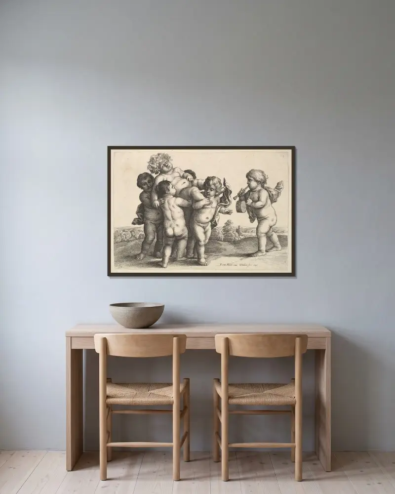 Sechs Jungen von Wenceslaus Hollar gerahmt an einer Wand