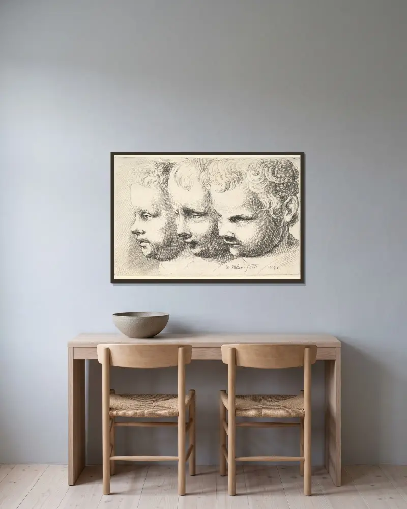Trzy głowy dziecięce, Wenceslaus Hollar w ramie na ścianie