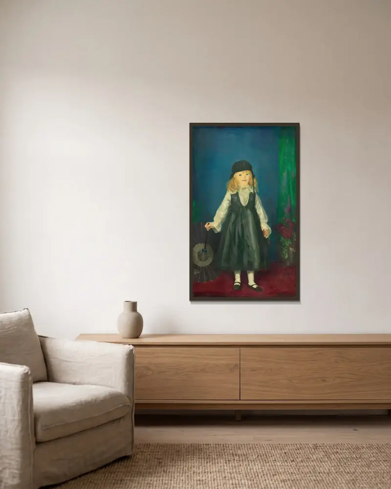 Anne med japanskt parasoll av George Wesley Bellows inramad på en vägg