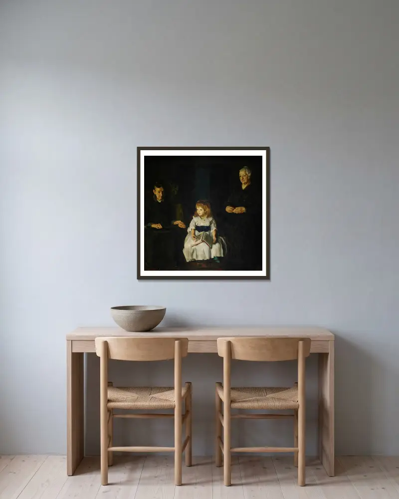 Elinor, Jean and Anna av George Wesley Bellows inramad på en vägg