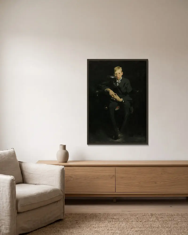 Frankie, the Organ Boy av George Wesley Bellows inramad på en vägg