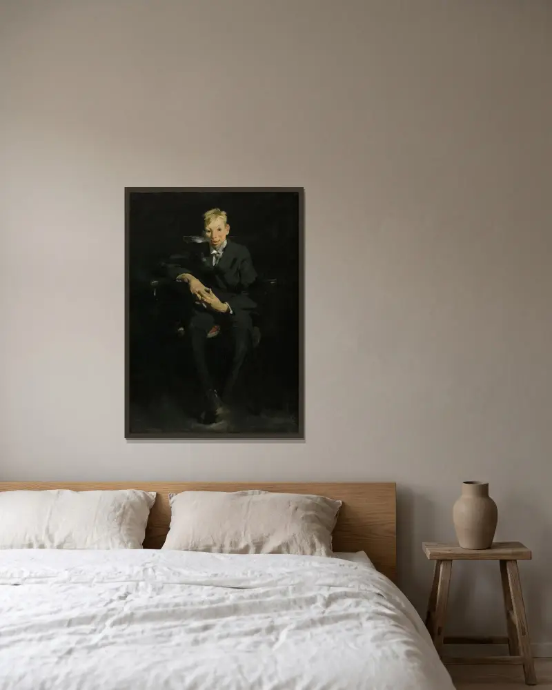 Frankie, the Organ Boy av George Wesley Bellows inramad på en vägg