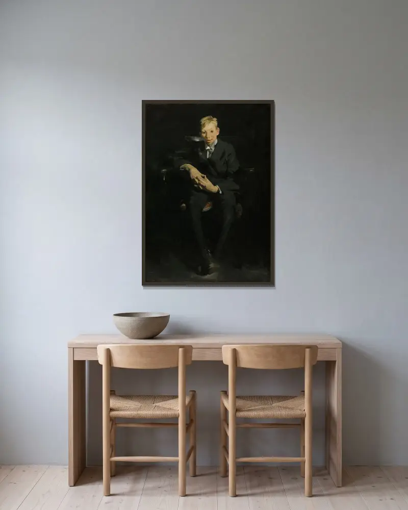 Frankie, the Organ Boy av George Wesley Bellows inramad på en vägg