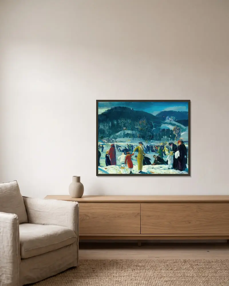 Vinterkärlek av George Wesley Bellows inramad på en vägg