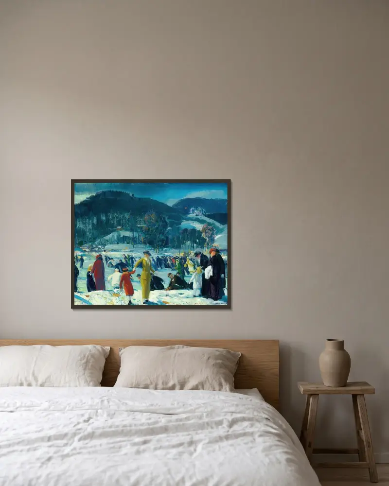 Vinterkärlek av George Wesley Bellows inramad på en vägg