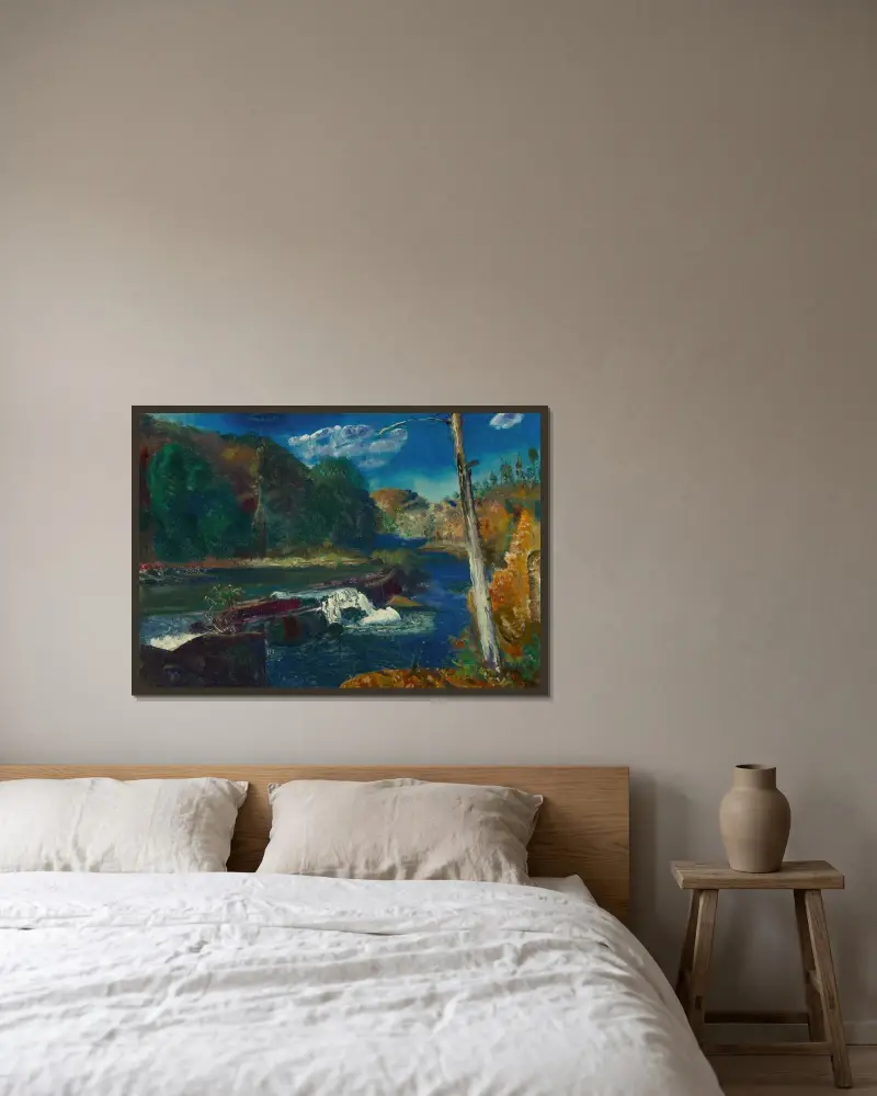 Mill Dam av George Wesley Bellows inramad på en vägg