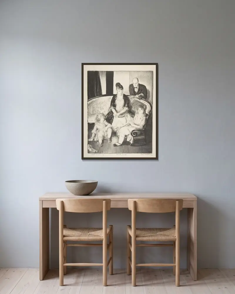 Min familj, andra stenen av George Wesley Bellows inramad på en vägg