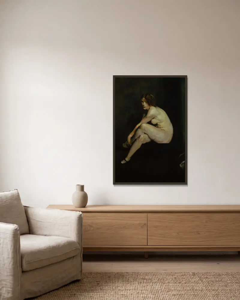 Nude Girl, Miss Leslie Hall av George Wesley Bellows inramad på en vägg