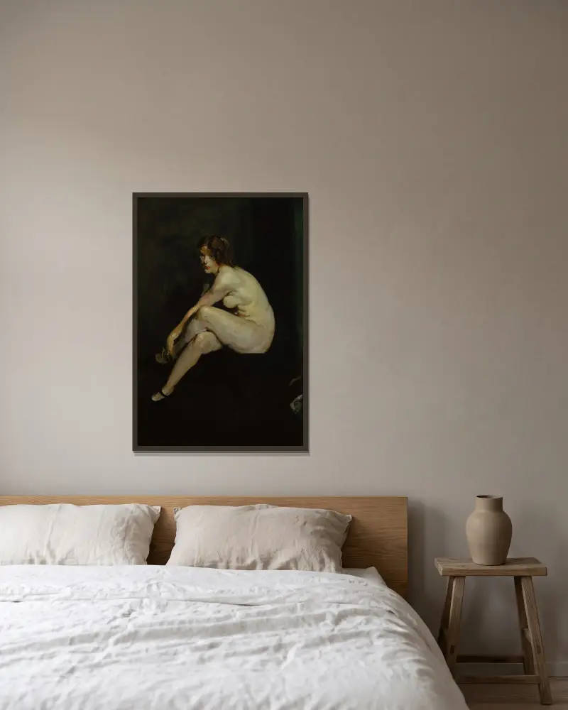 Nude Girl, Miss Leslie Hall av George Wesley Bellows inramad på en vägg