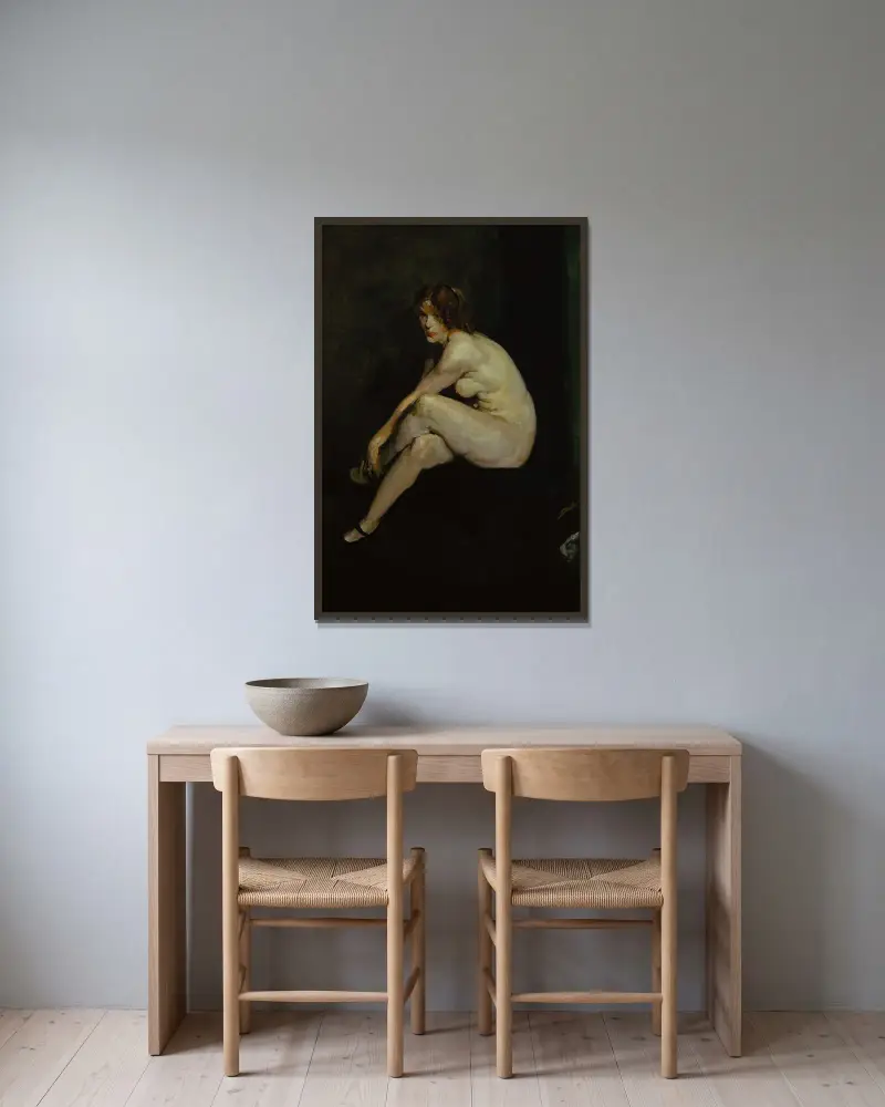 Nude Girl, Miss Leslie Hall av George Wesley Bellows inramad på en vägg