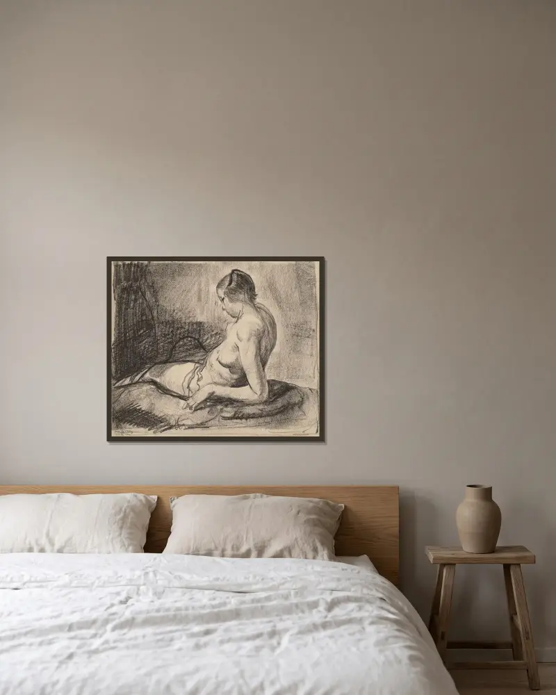 Nude Girl Reclining av George Wesley Bellows inramad på en vägg