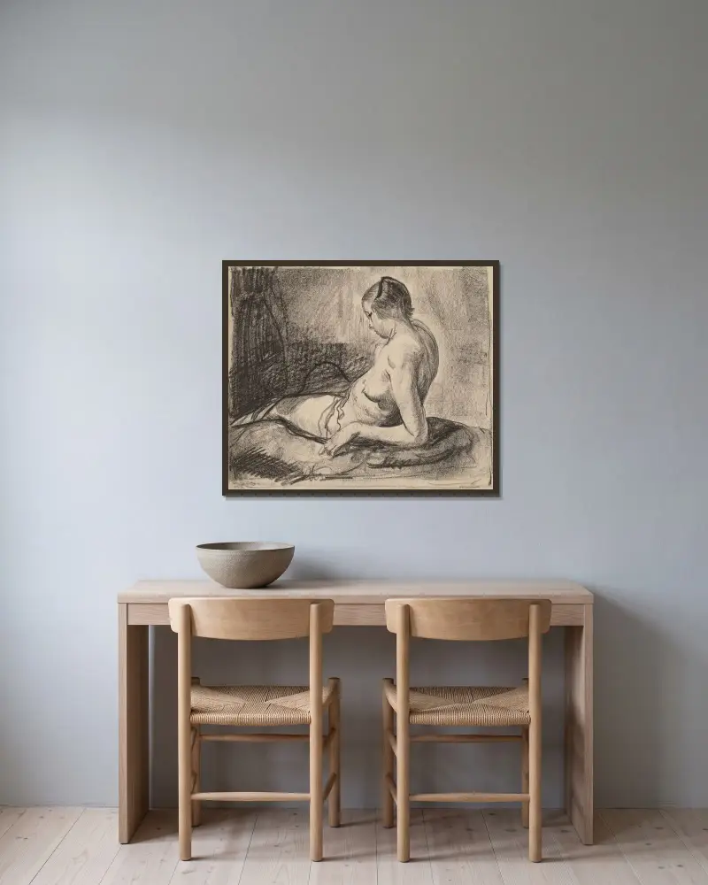 Nude Girl Reclining av George Wesley Bellows inramad på en vägg