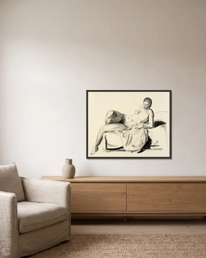 Aktstudie, klassische Figur auf einem Sofa von George Wesley Bellows gerahmt an einer Wand
