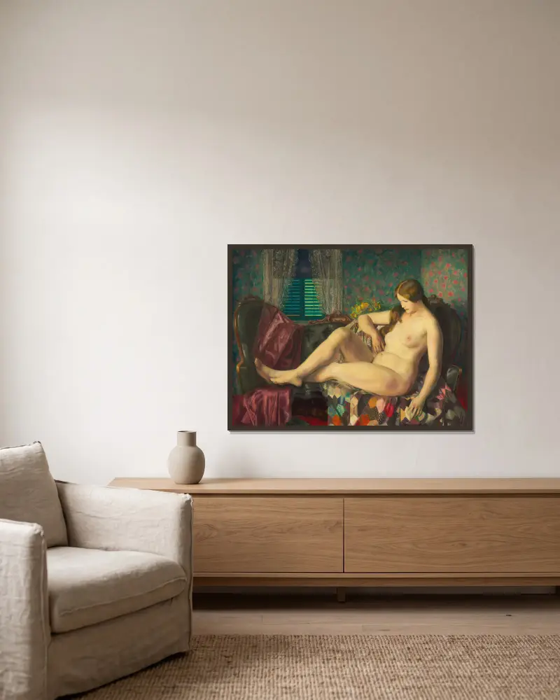 Akt s hexagonálním přehozem, George Wesley Bellows v rámu na stěně