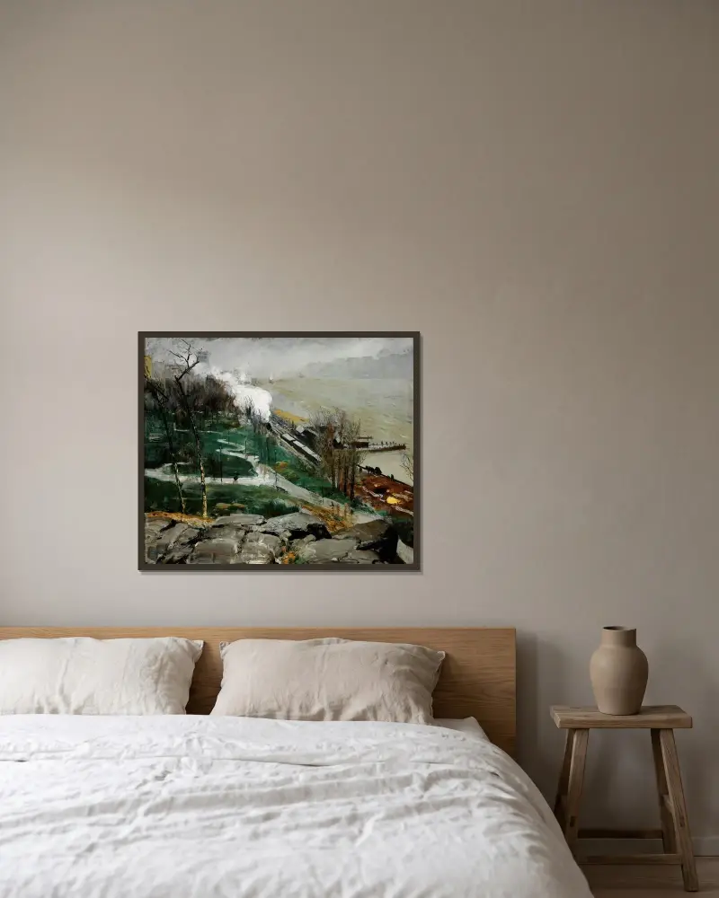 Rain on the River von George Wesley Bellows gerahmt an einer Wand