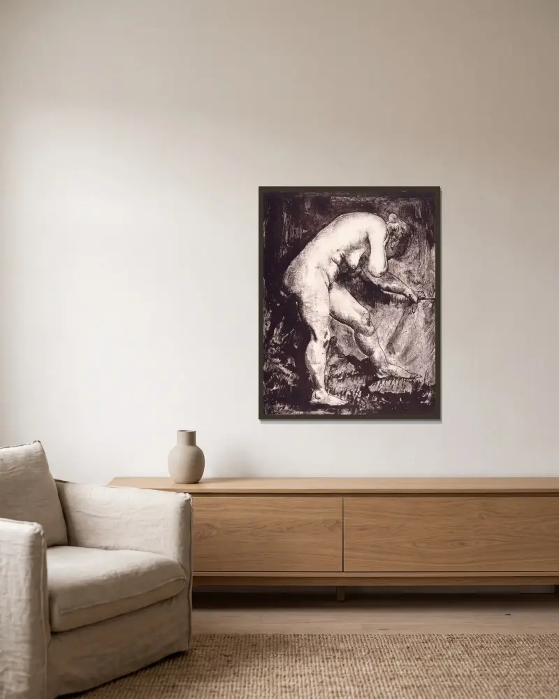 Stående naken som böjer sig framåt av George Wesley Bellows inramad på en vägg