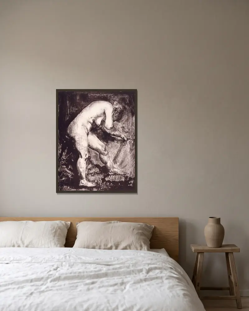 Stående naken som böjer sig framåt av George Wesley Bellows inramad på en vägg