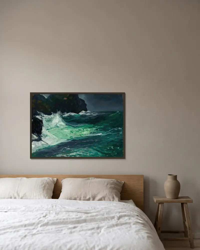 Stormfyllt hav av George Wesley Bellows inramad på en vägg