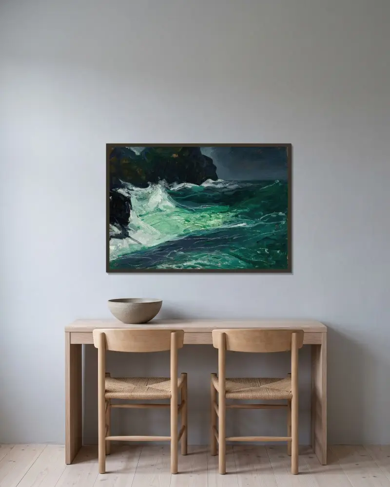 Stormfyllt hav av George Wesley Bellows inramad på en vägg