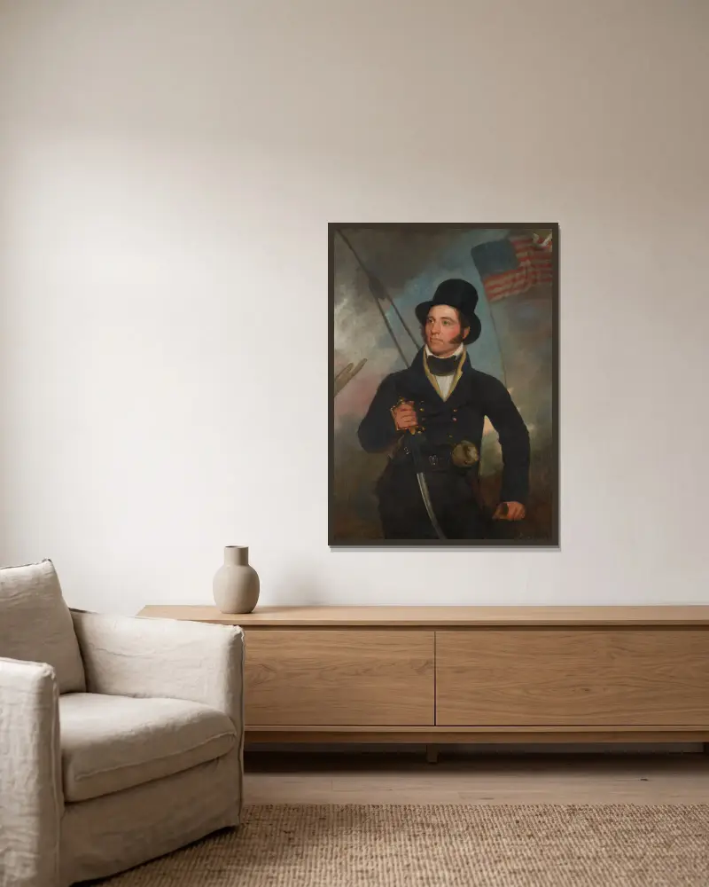 Portrait of Captain Samuel Chester Reid av John Wesley Jarvis inramad på en vägg