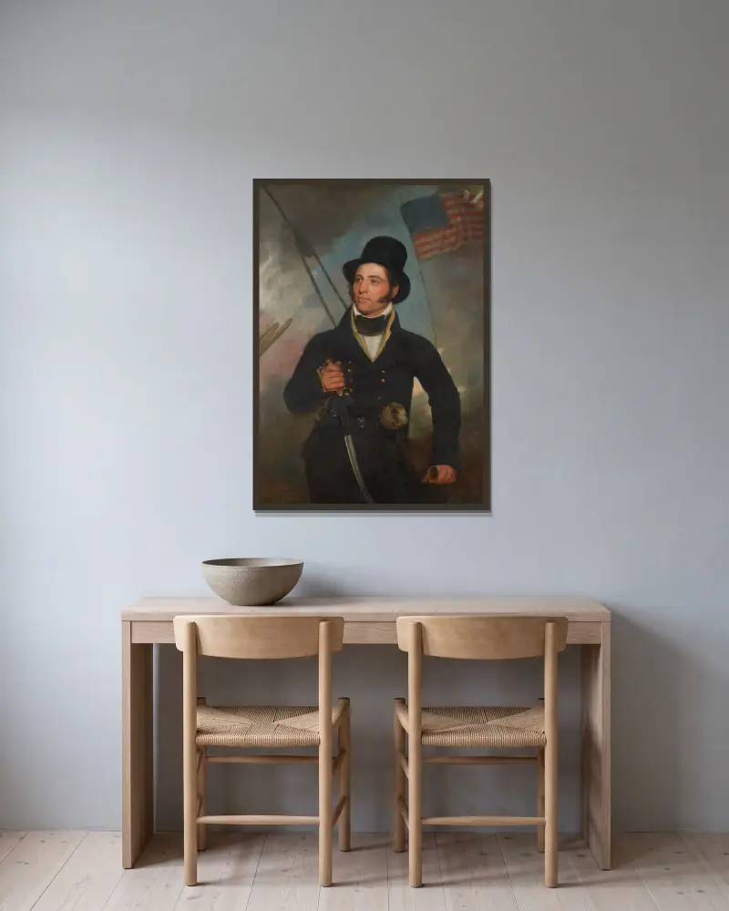 Portrait of Captain Samuel Chester Reid av John Wesley Jarvis inramad på en vägg