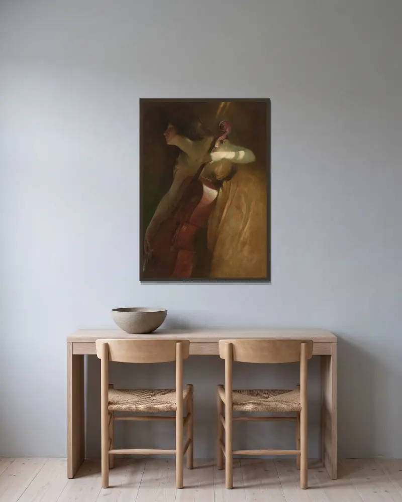 A Ray of Sunlight av John White Alexander inramad på en vägg