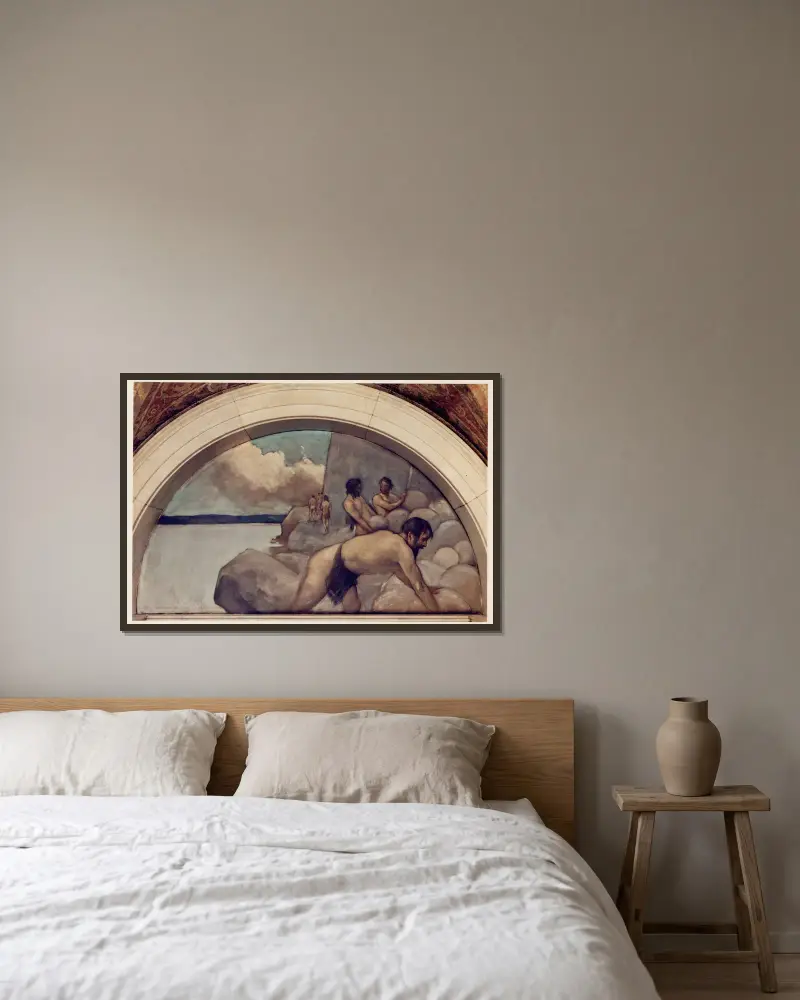 Cairn mural in Evolution of the Book series av John White Alexander inramad på en vägg