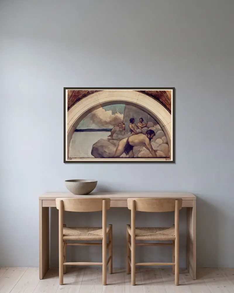 Cairn mural in Evolution of the Book series av John White Alexander inramad på en vägg