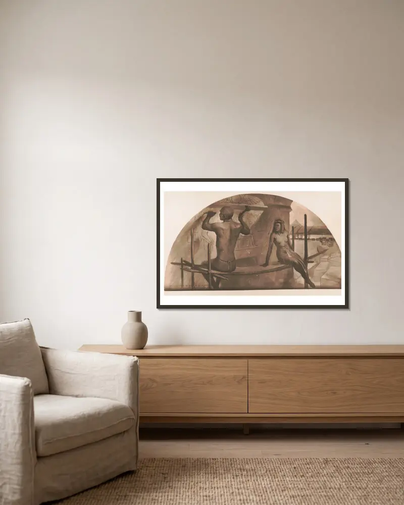 Egyptské hieroglyfy, John White Alexander v rámu na stěně